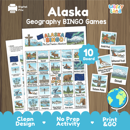 Alaska Geography BINGO Game The Last Frontier Activity Printable Boards