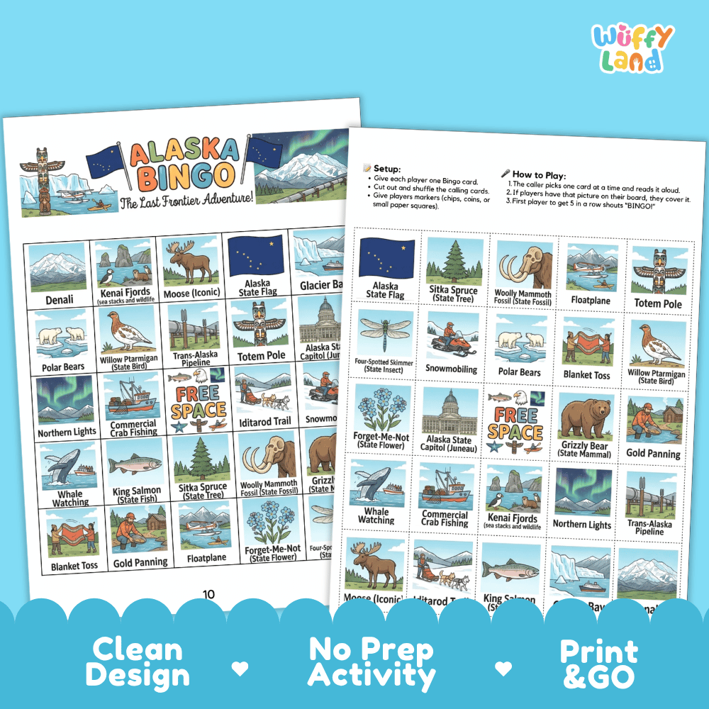 Alaska Geography BINGO Game The Last Frontier Activity Printable Boards