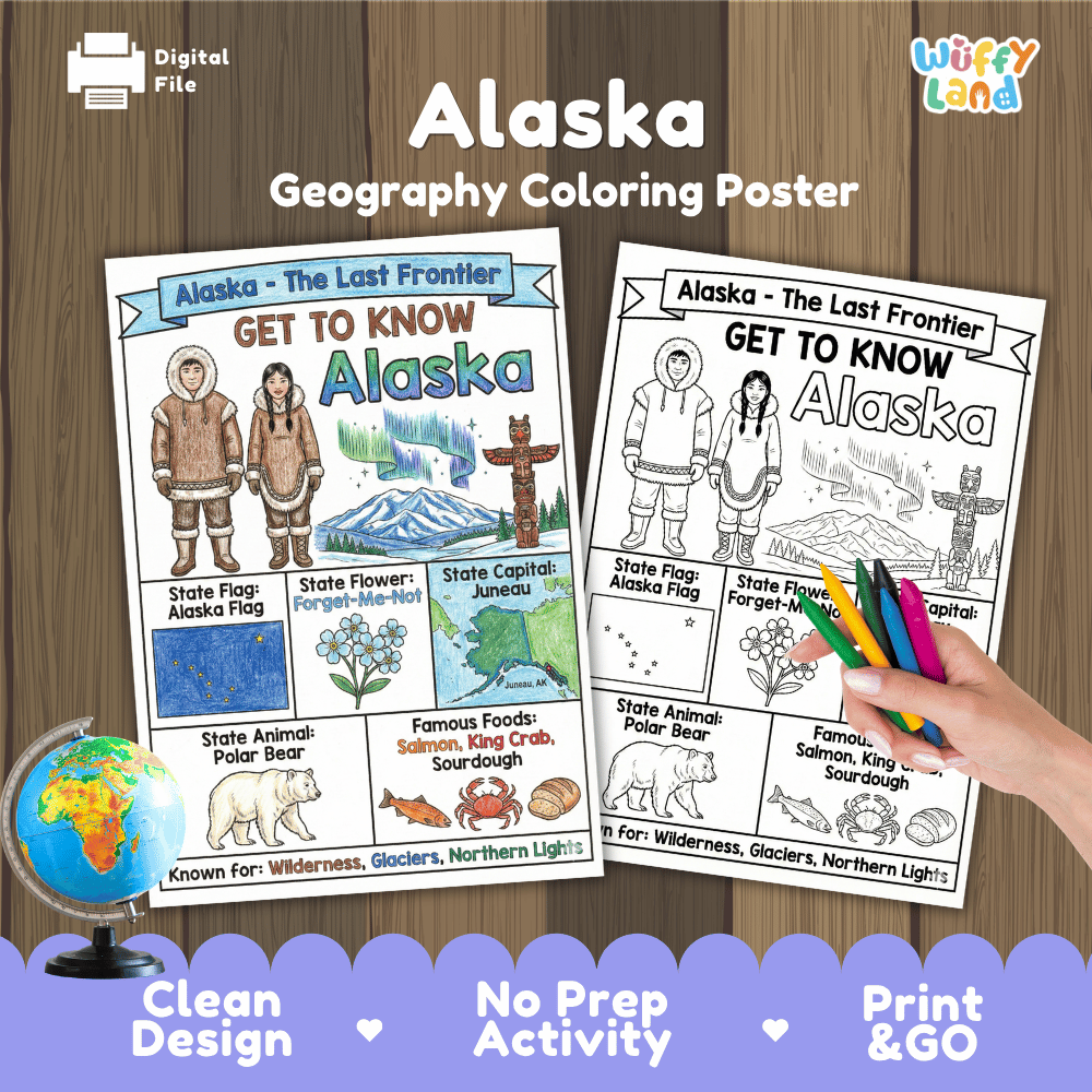 Alaska Geography Coloring Poster Worksheets