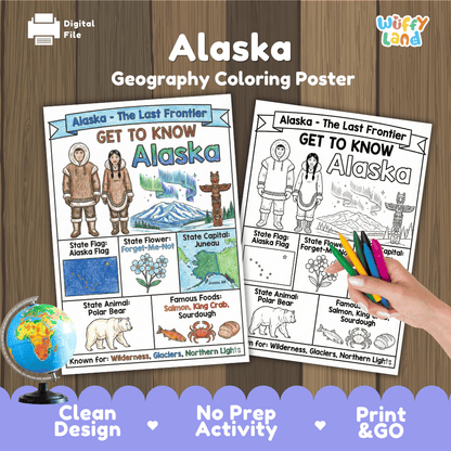 Alaska Geography Coloring Poster Worksheets