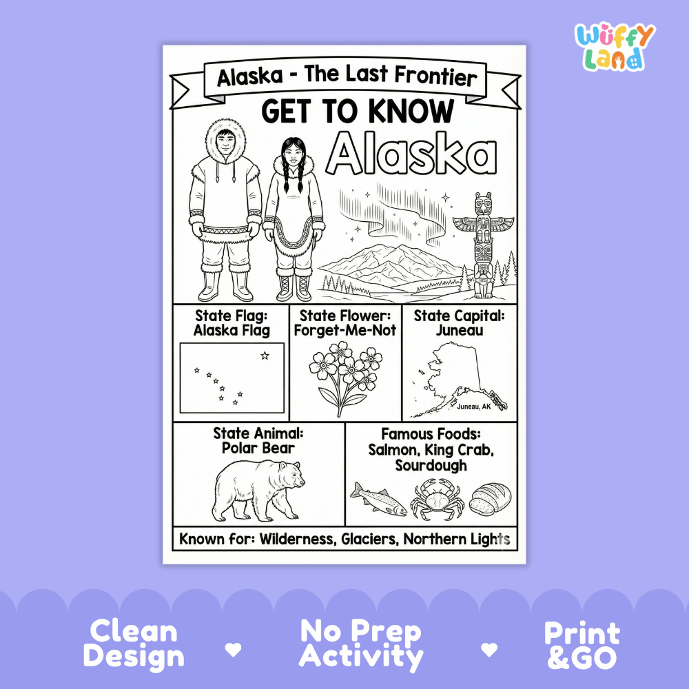 Alaska Geography Coloring Poster Worksheets