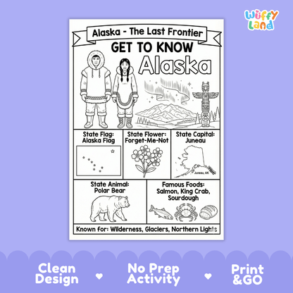 Alaska Geography Coloring Poster Worksheets
