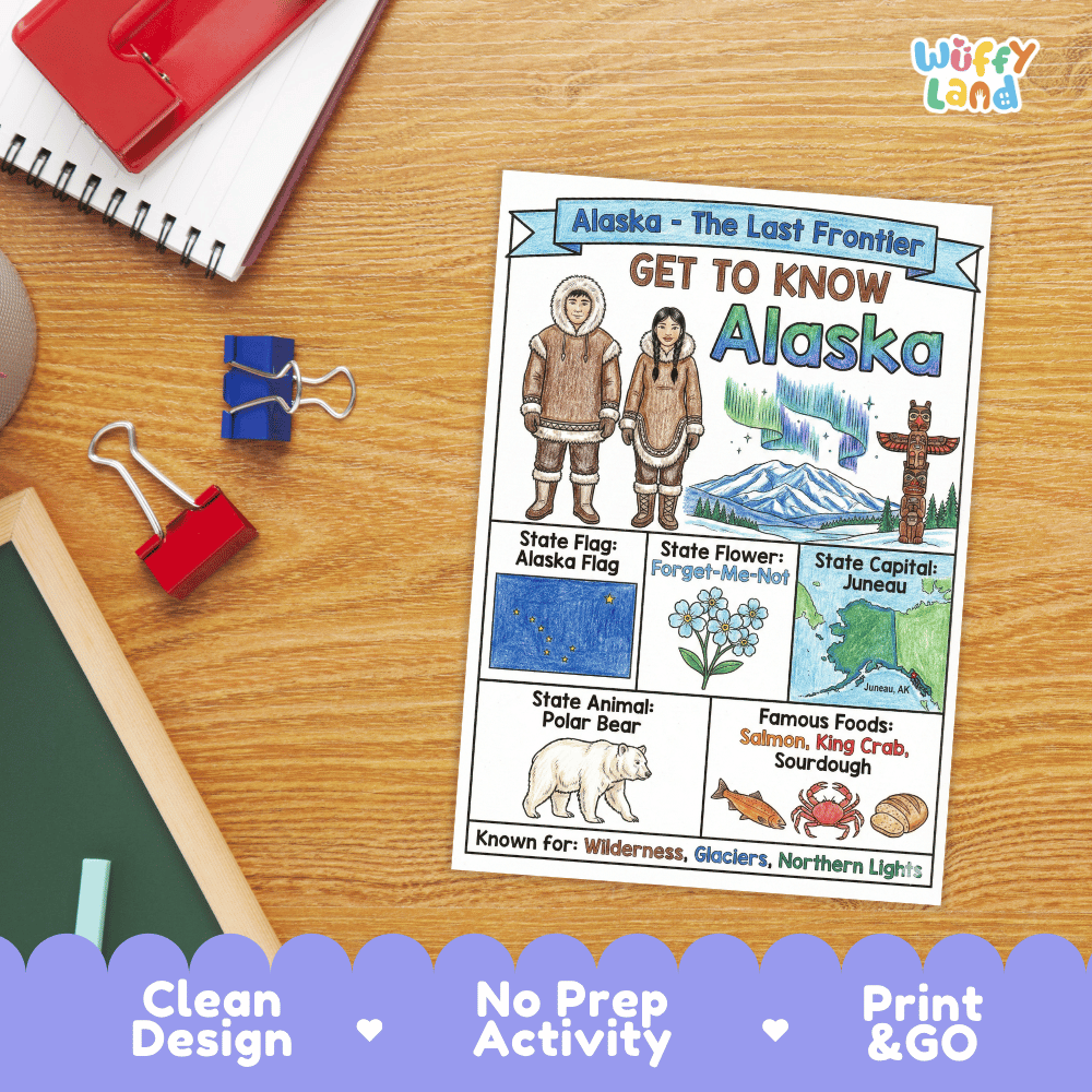 Alaska Geography Coloring Poster Worksheets