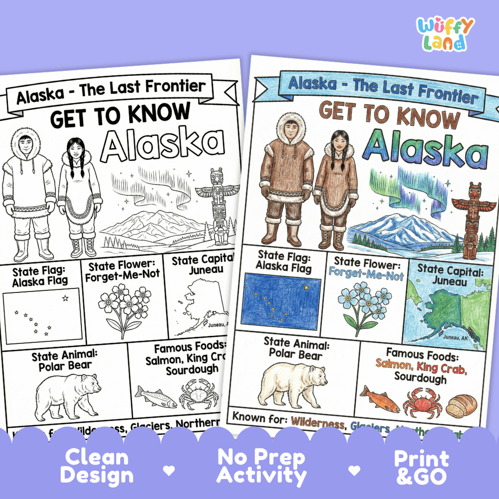 Alaska Geography Coloring Poster Worksheets