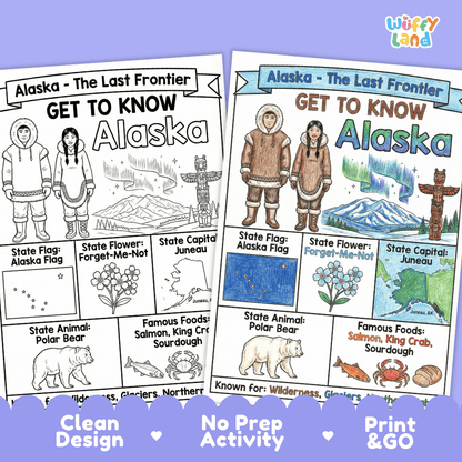 Alaska Geography Coloring Poster Worksheets
