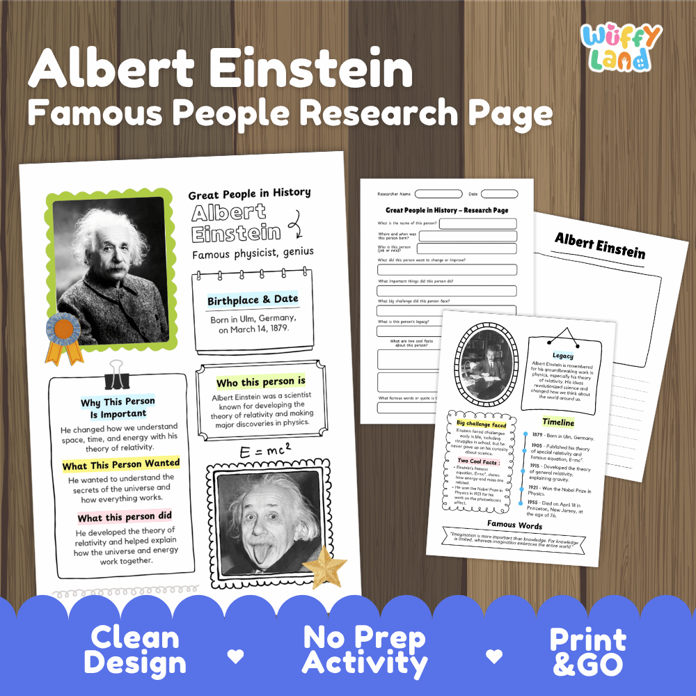 Albert Einstein Famous People Research Page Worksheets