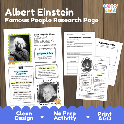 Albert Einstein Famous People Research Page Worksheets
