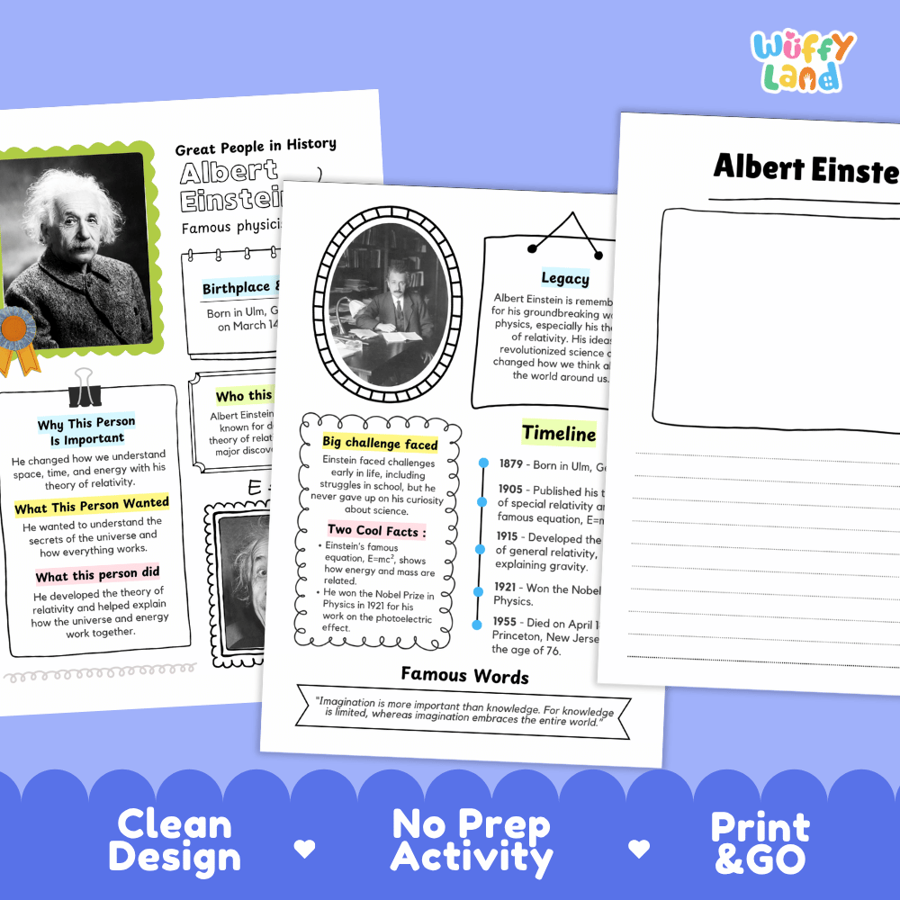 Albert Einstein Famous People Research Page Worksheets