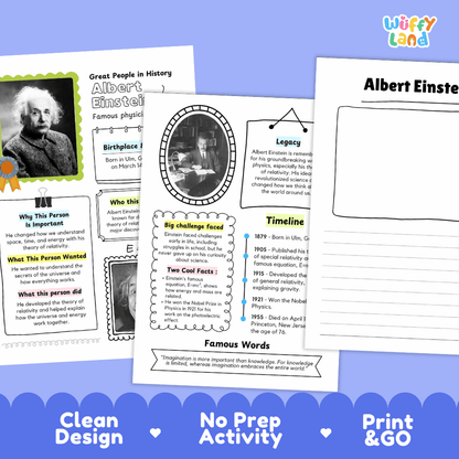 Albert Einstein Famous People Research Page Worksheets