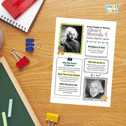 Albert Einstein Famous People Research Page Worksheets