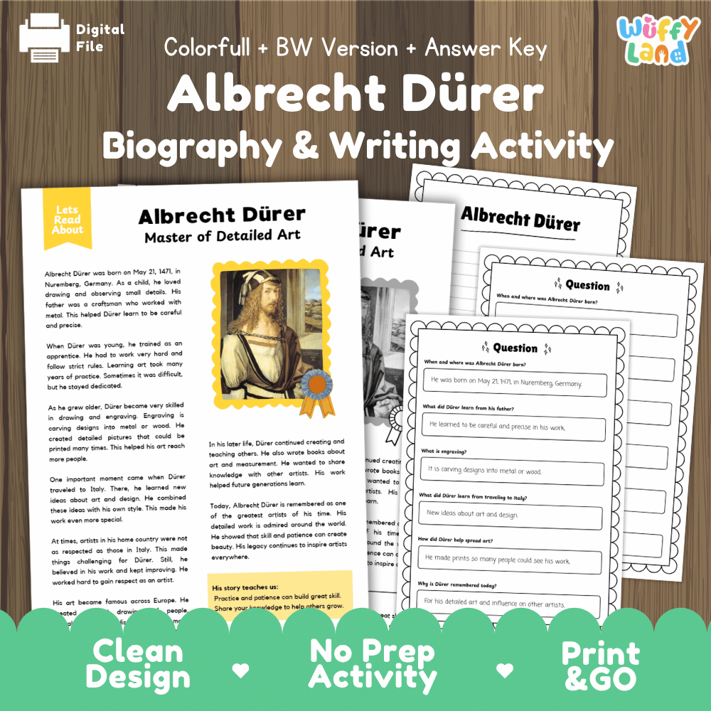 Albrecht Dürer Biography Reading Passage and Writing Activity Worksheets
