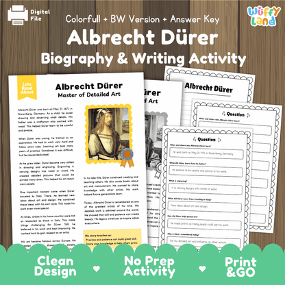 Albrecht Dürer Biography Reading Passage and Writing Activity Worksheets