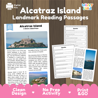 Alcatraz Island Landmark Reading Passages and Comprehension Questions Worksheets