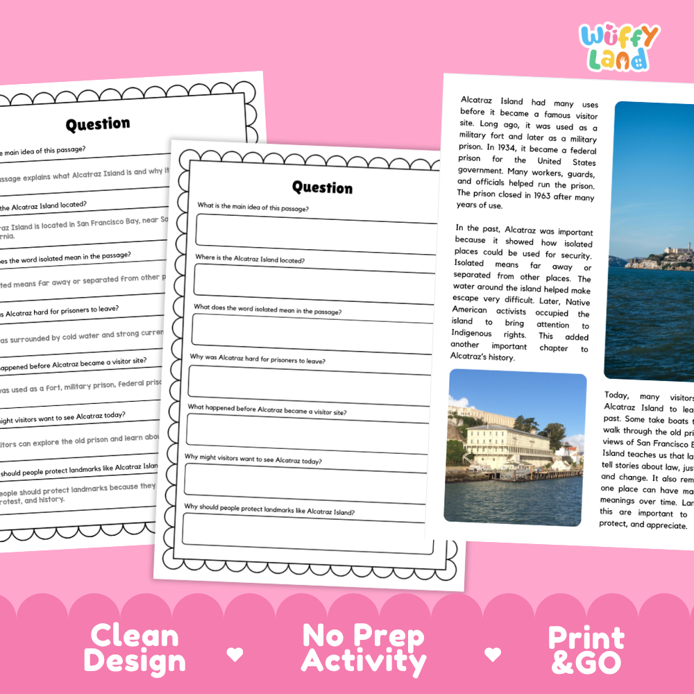 Alcatraz Island Landmark Reading Passages and Comprehension Questions Worksheets