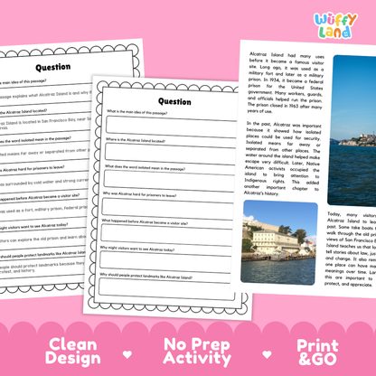 Alcatraz Island Landmark Reading Passages and Comprehension Questions Worksheets