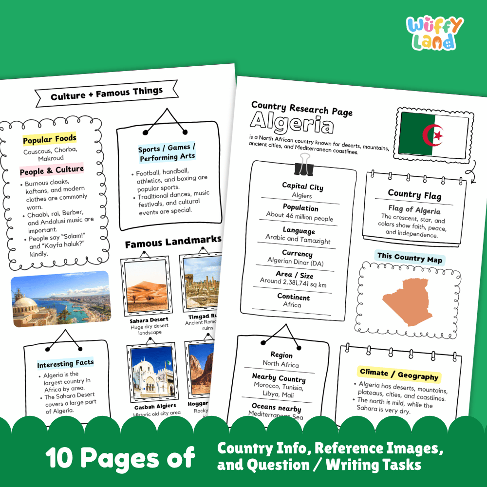 Algeria Country Research Project Worksheets and Activity Pages
