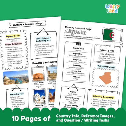 Algeria Country Research Project Worksheets and Activity Pages