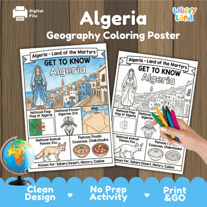 Algeria Country Study Geography Coloring Page Worksheet Activity | Africa