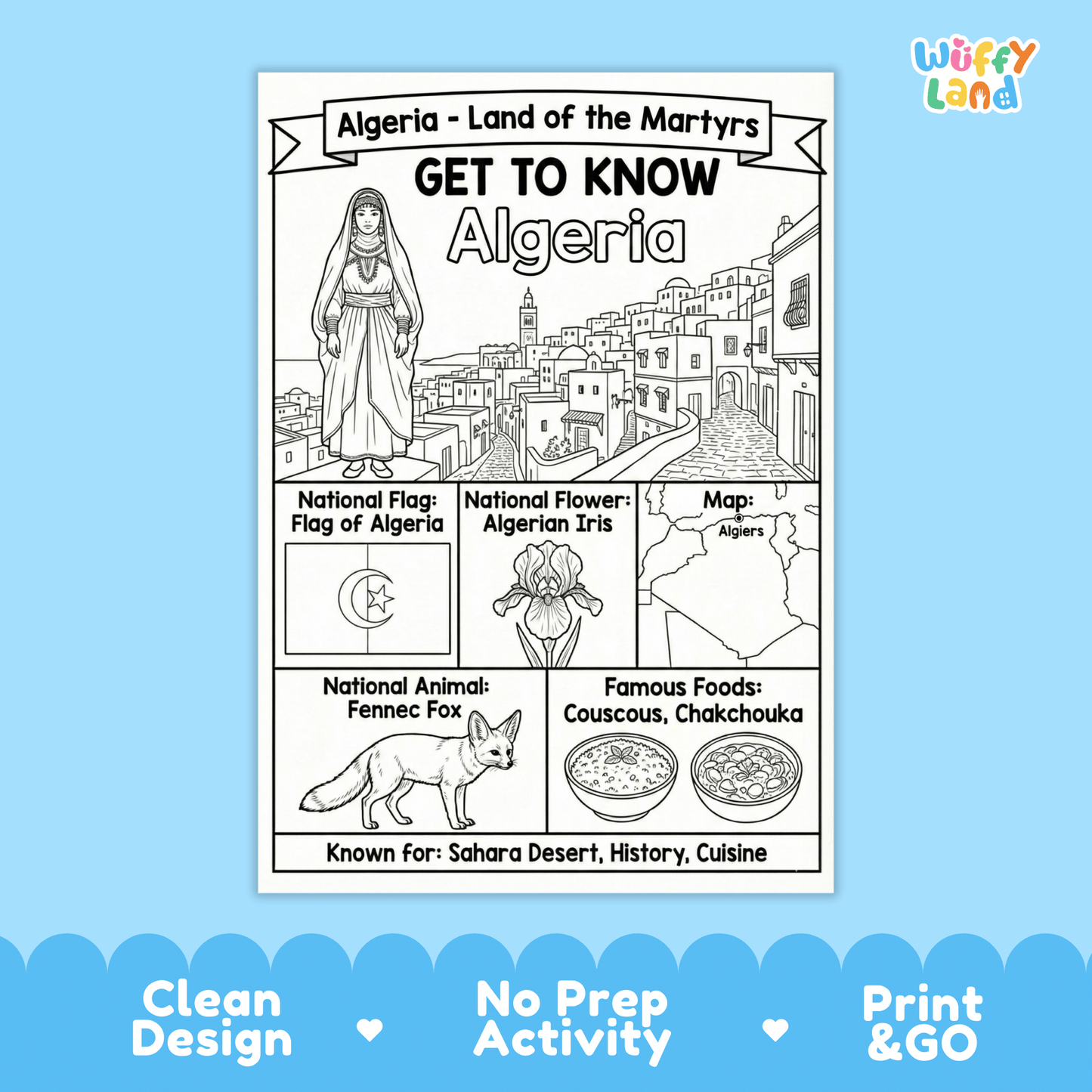 Algeria Country Study Geography Coloring Page Worksheet Activity | Africa