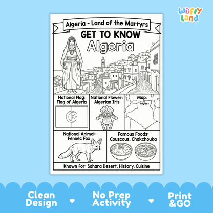 Algeria Country Study Geography Coloring Page Worksheet Activity | Africa