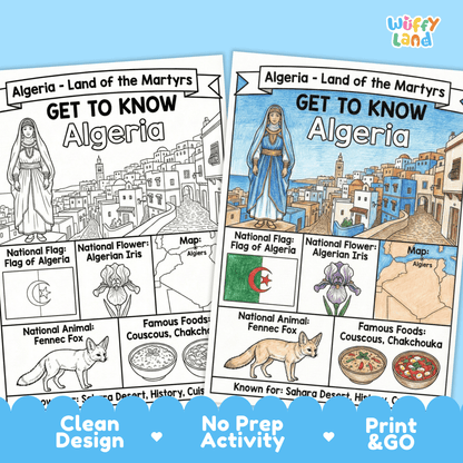 Algeria Country Study Geography Coloring Page Worksheet Activity | Africa