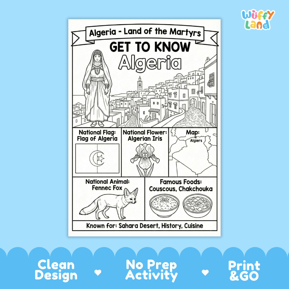 Algeria Geography Coloring Poster and Activity Worksheet