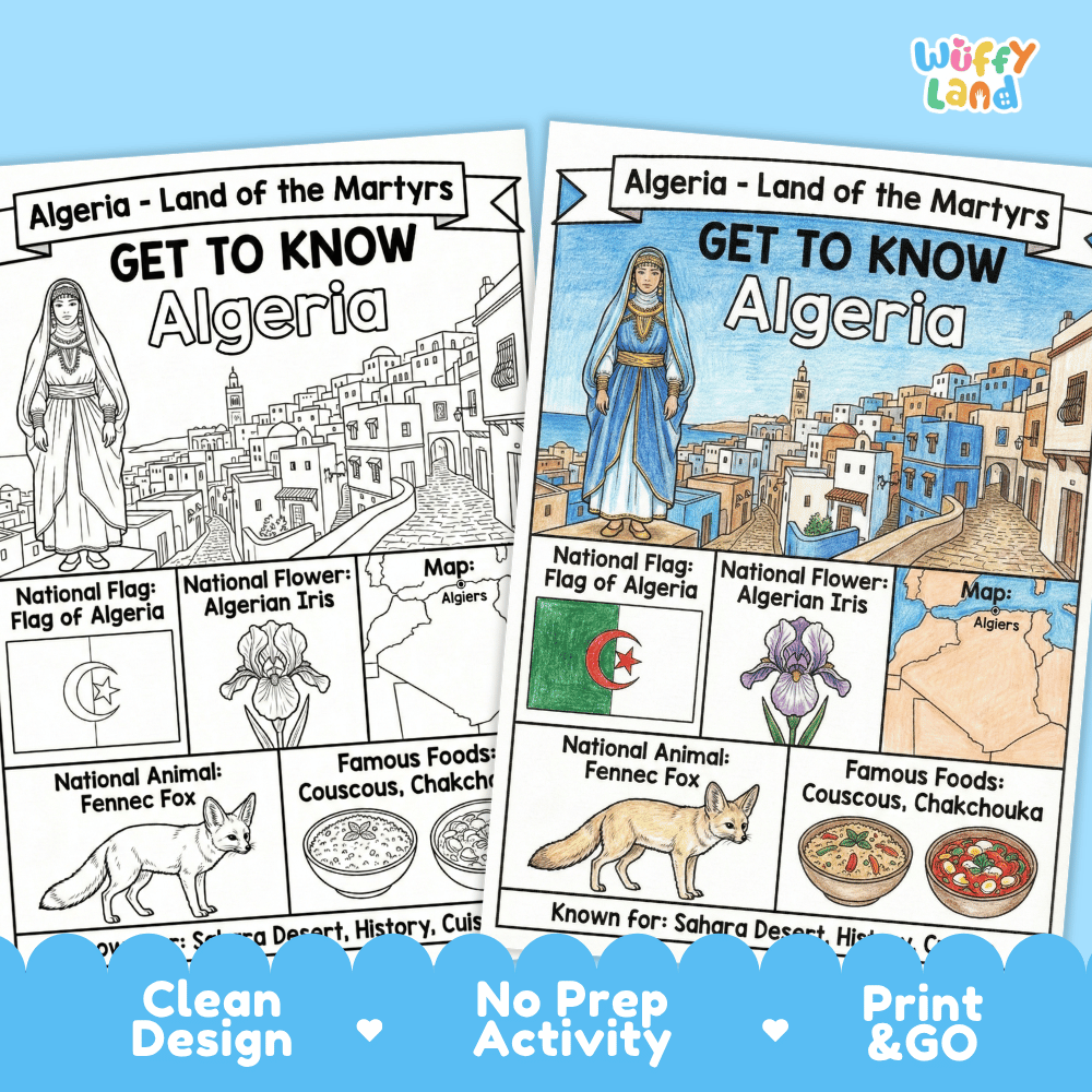 Algeria Geography Coloring Poster and Activity Worksheet