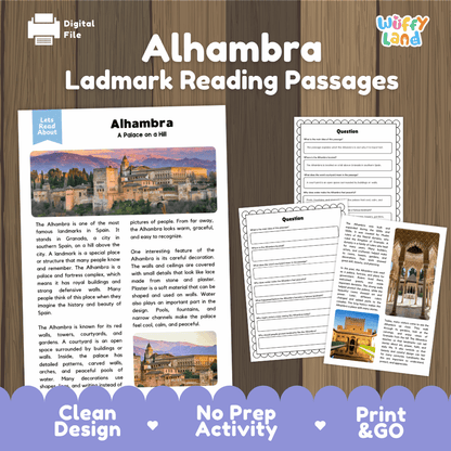 Alhambra Landmark Reading Passages and Comprehension Worksheets