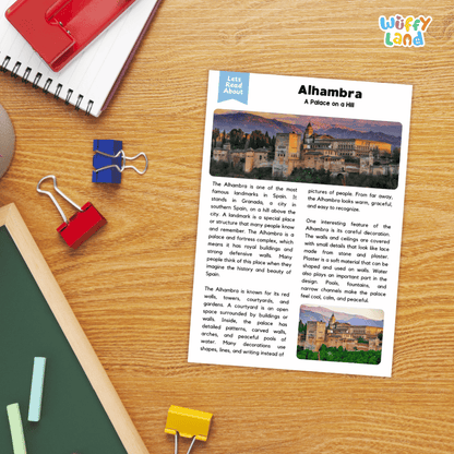 Alhambra Landmark Reading Passages and Comprehension Worksheets
