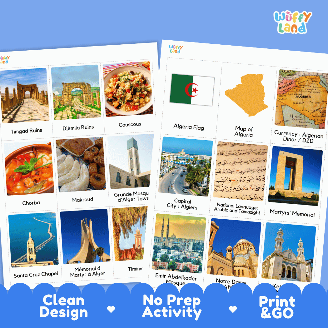 All About Algeria Flashcards Food, Culture and Landmarks Print and Go Worksheets