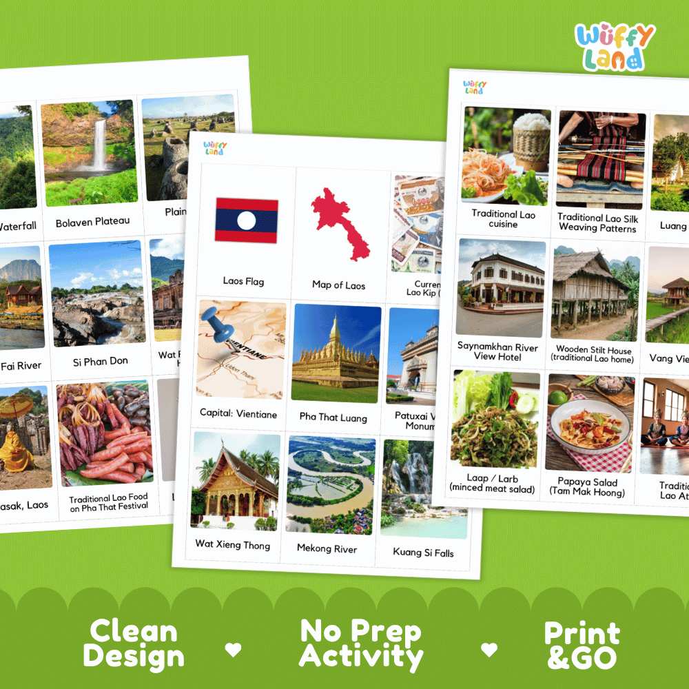 All About Laos Flashcards | Food, Culture, and Landmarks Geography Activity