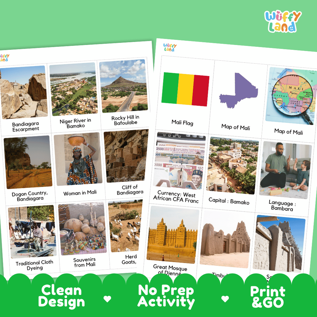 All About Mali Flashcards Food, Culture and Landmarks Print and Go Worksheets