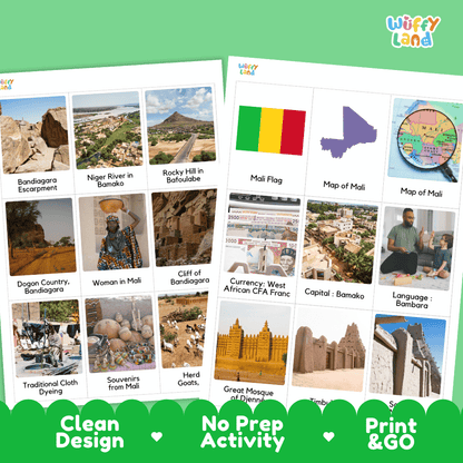All About Mali Flashcards Food, Culture and Landmarks Print and Go Worksheets