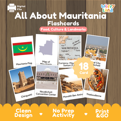 All About Mauritania Flashcards Food, Culture and Landmarks Print and Go Worksheets