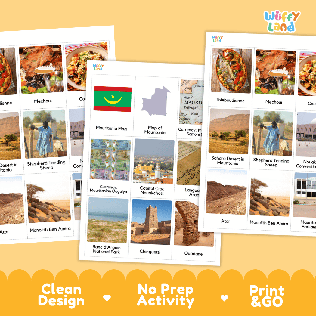 All About Mauritania Flashcards Food, Culture and Landmarks Print and Go Worksheets