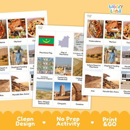 All About Mauritania Flashcards Food, Culture and Landmarks Print and Go Worksheets