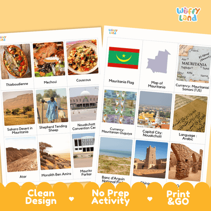 All About Mauritania Flashcards Food, Culture and Landmarks Print and Go Worksheets