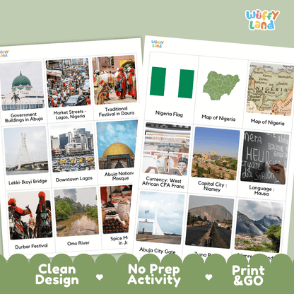 All About Nigeria Flashcards Food, Culture and Landmarks Print and Go Worksheets