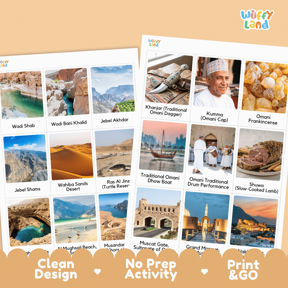 All About Oman Flashcards | Food, Culture, and Landmarks Geography Activity