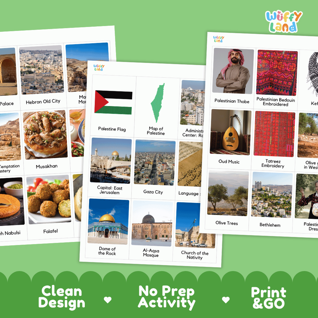 All About Palestine Flashcards Food, Culture and Landmarks Print and Go Worksheets
