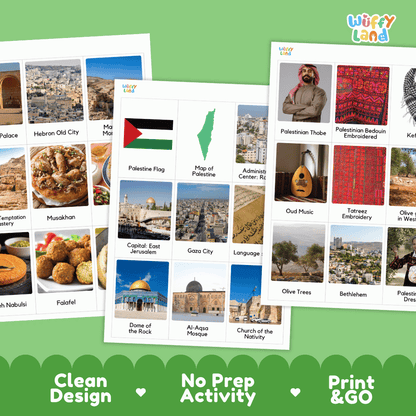 All About Palestine Flashcards Food, Culture and Landmarks Print and Go Worksheets