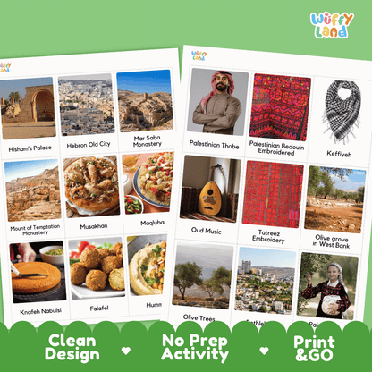 All About Palestine Flashcards Food, Culture and Landmarks Print and Go Worksheets