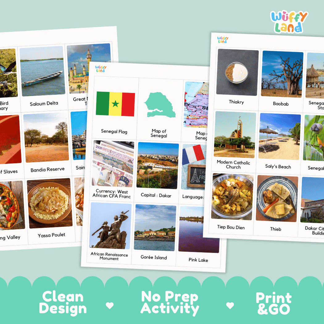 All About Senegal Flashcards Food, Culture and Landmarks Print and Go Worksheets