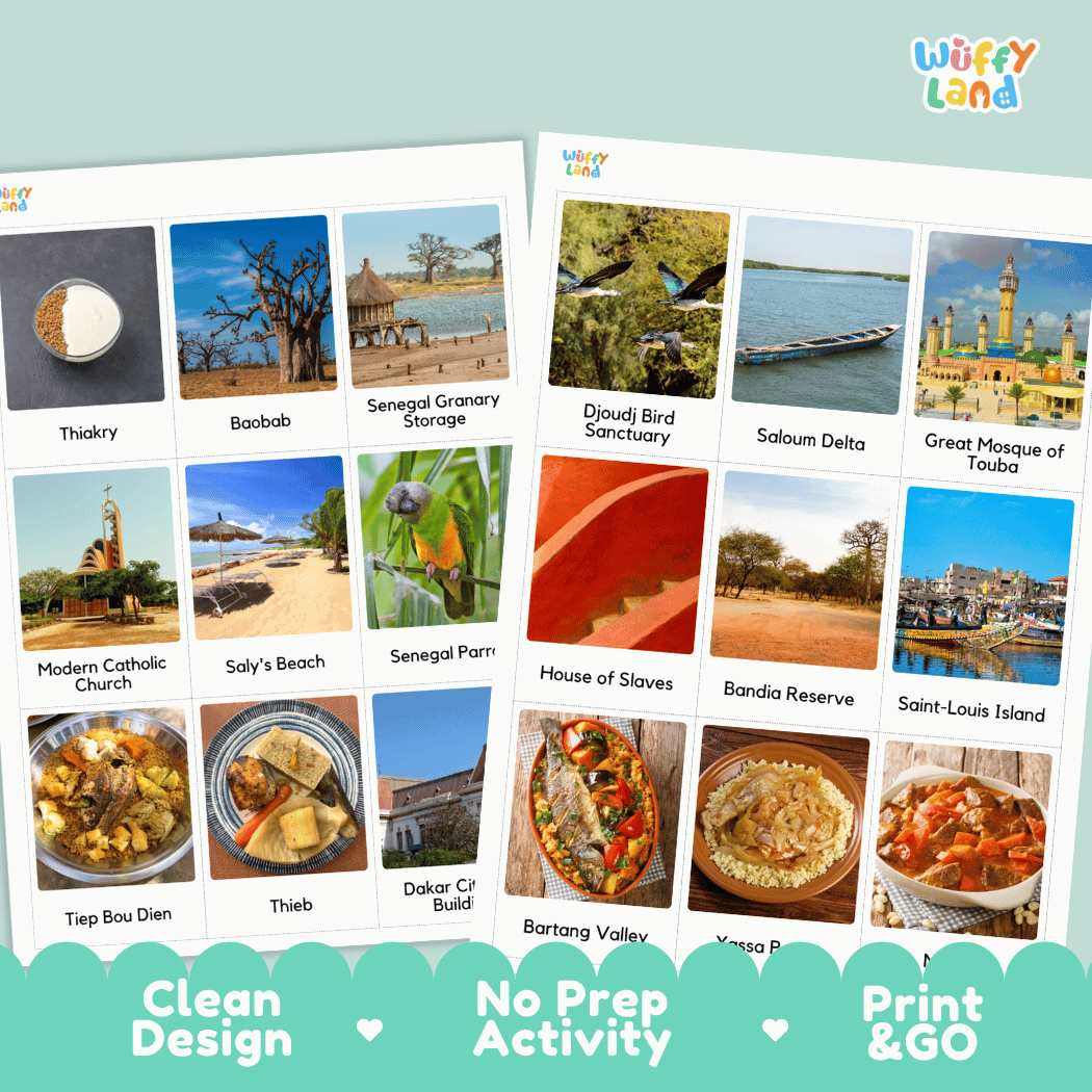 All About Senegal Flashcards Food, Culture and Landmarks Print and Go Worksheets