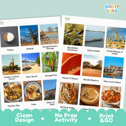 All About Senegal Flashcards Food, Culture and Landmarks Print and Go Worksheets