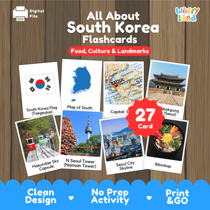 All About South Korea Flashcards Food Culture and Landmarks Printable Cards