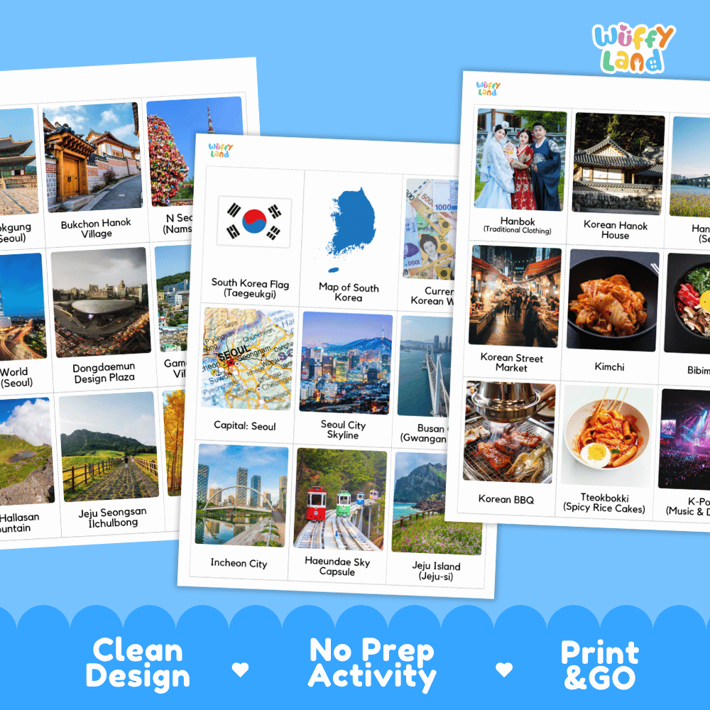 All About South Korea Flashcards Food Culture and Landmarks Printable Cards