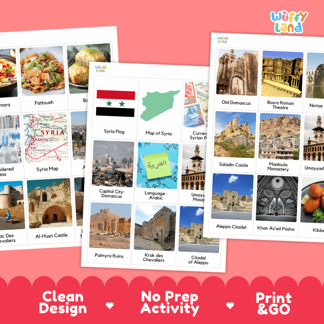 All About Syria Flashcards Food, Culture and Landmarks Print and Go Worksheets