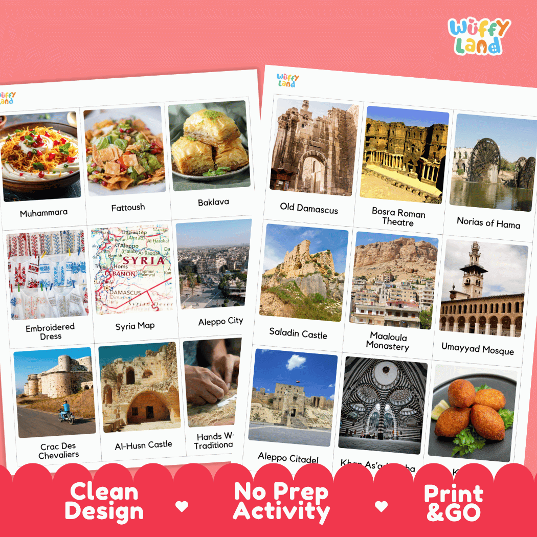 All About Syria Flashcards Food, Culture and Landmarks Print and Go Worksheets