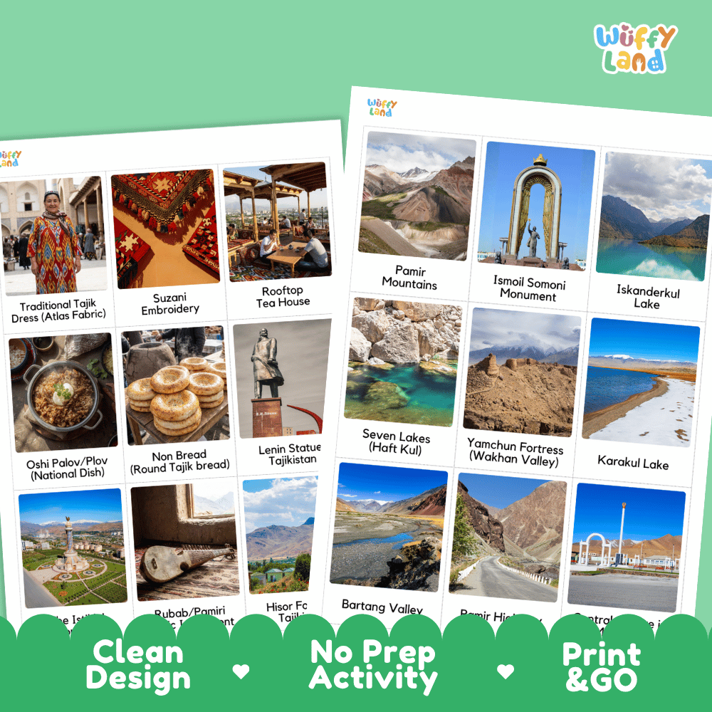 All About Tajikistan Flashcards | Food, Culture, and Landmarks Geography Activity